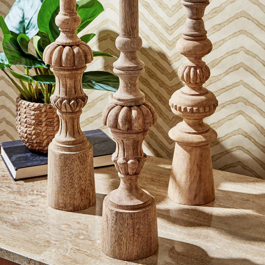 Carved Wood Finial Set of 3