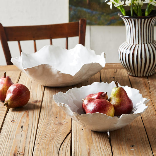 White Freeform Ceramic Bowl Set of 2
